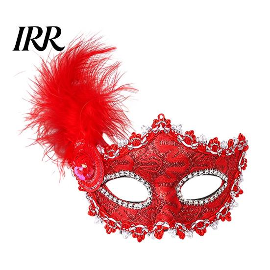 Sparkling Rhinestone Mask Halloween Princess Half Face Mask, Venetian Masquerade Party Eye with Lace Feather Rhinestones, Adjustable Ribbon
