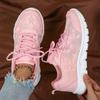 Women's Lace Solid Color Sneakers, Platform Lace Up Soft Sole Mesh Walking Shoes, Low-top Breathable Low-top Daily Footwear