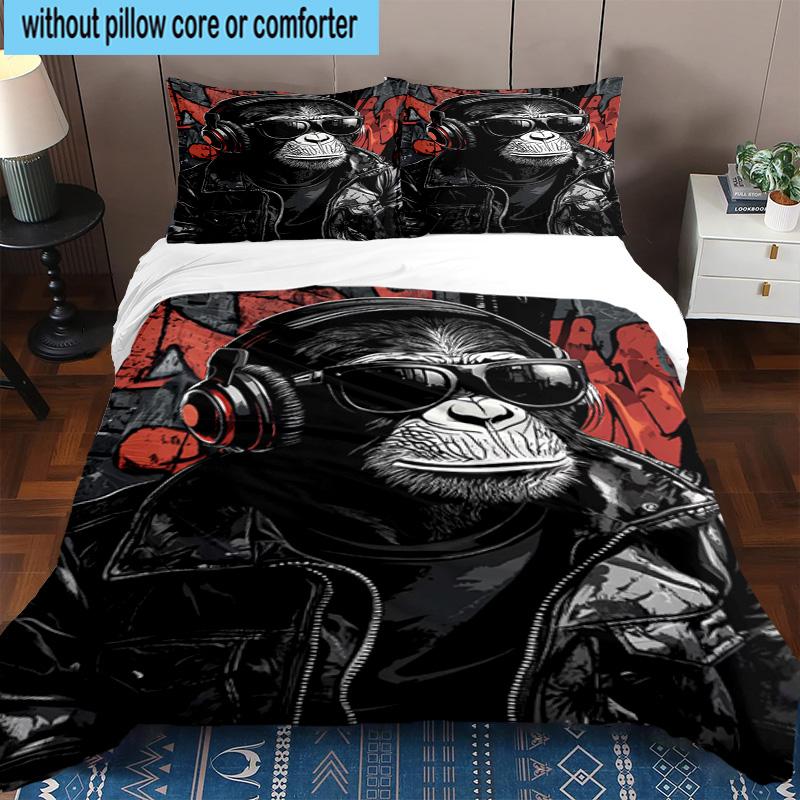Monkey Music Headphones 3pcs Bedding,Including 1pc Duvet Cover And 2pcs Pillowcases Perfect for Christmas,Ideal for Bedroom, Dormitory