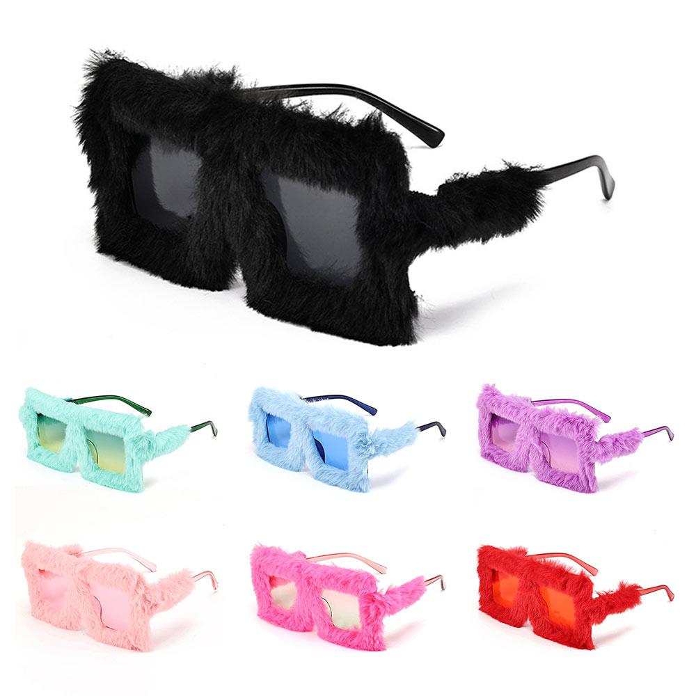Oversized Plush Sunglasses Style Square Frame Sun Glasses Y2K Winter Shades for Women