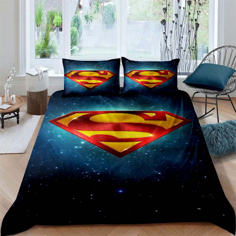 Customizable Superman childhood bedding sets, including one duvet cover and two pillowcases, perfect for home decor and a wonder