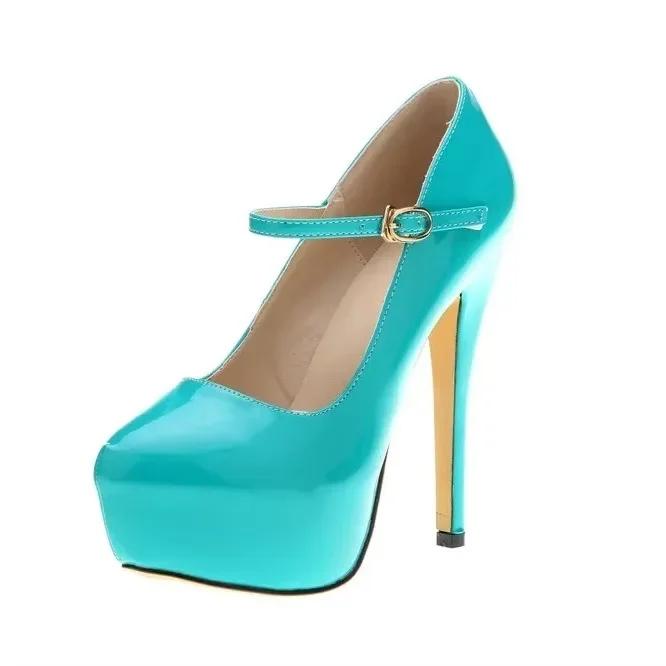 Женские туфли на платформе с высоким каблуком-шпилькой, сексуальные туфли с круглым носком 14 см, туфли-лодочки для танцев на пилоне, модные туфли для вечеринок с пряжкой, свадебные туфли, большой размер 44