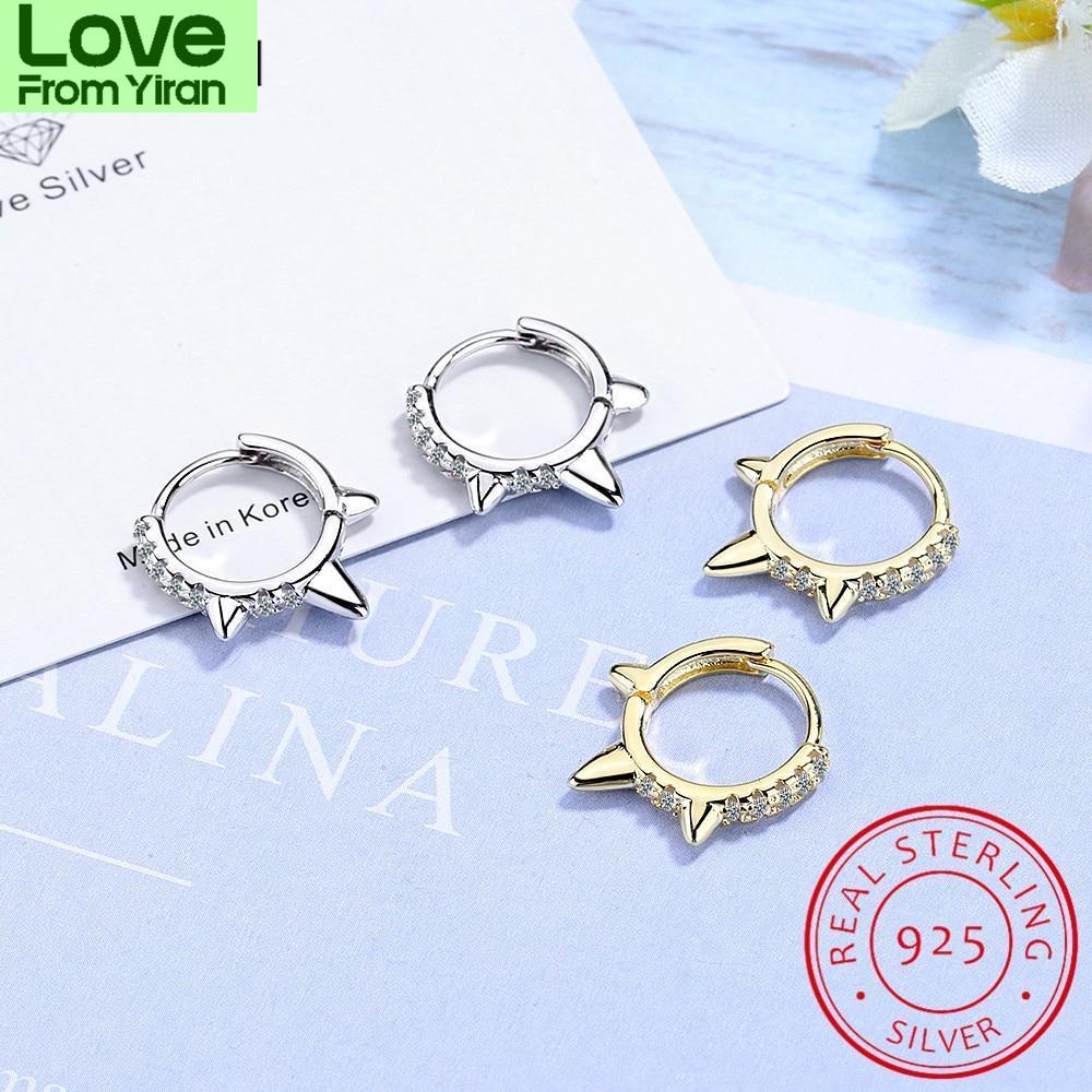 100% стерлингового серебра 925 пробы в стиле панк, крутые легкие заклепки, маленькие открытые серьги-кольца, серьги-шипы с кубическим цирконием для женщин, ювелирные изделия