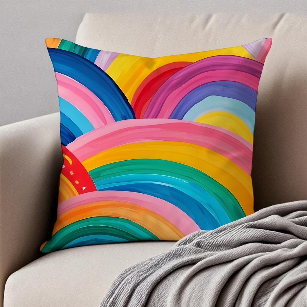 Halfcircle fanshaped rainbow patterns Fashion Cushion Cover Pillowcase Antidustmite Invisible Zipper Short Plush Sofa Cushion