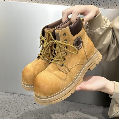 Внутреннее увеличение высоты, ботинки Мартина с большой головой, женские осенние модные короткие ботинки, повседневные уличные ботинки цвета ревеня, женские