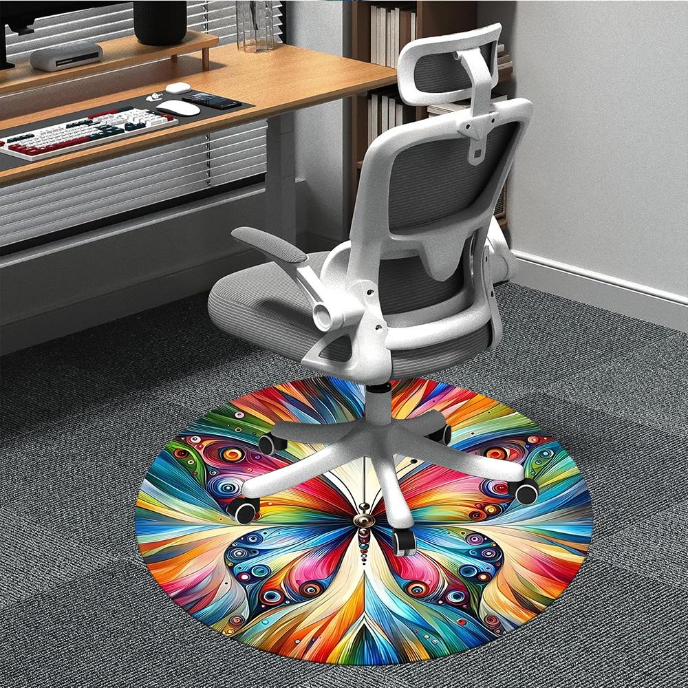 1pc Butterfly Colors Office Round Area Rug, Mat Suitable ForOffice, Under Office Chairs Bedroom Living Room Home Decor, Room Deco