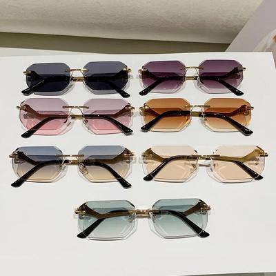 Новые модные трендовые маленькие прямоугольные солнцезащитные очки, ретро, металлические безободковые, с градиентными линзами, UV400