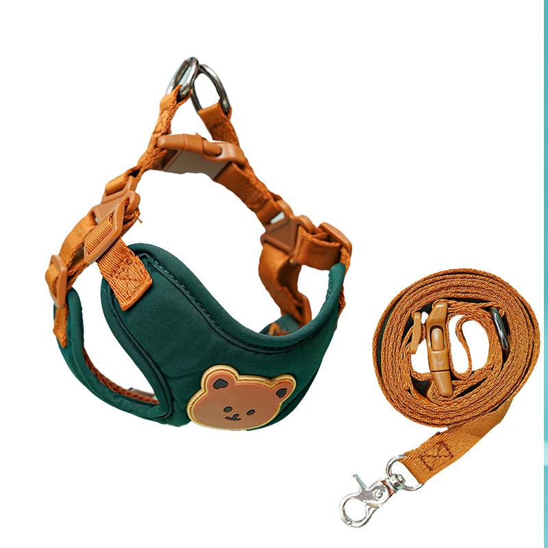 Cute Cartoon Bear Pet Harness Leash Set Soft Breathable Vest Chest Strap Walking Rope for Small Medium Dogs Cats Teddy Bichon Daily Outdoor Walking