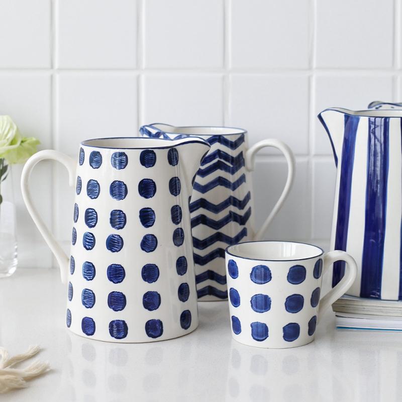 1,5 л синий керамический кувшин для воды бутылка для молока чай сока бытовая кухонная кружка чайник микроволновая печь банка для воды