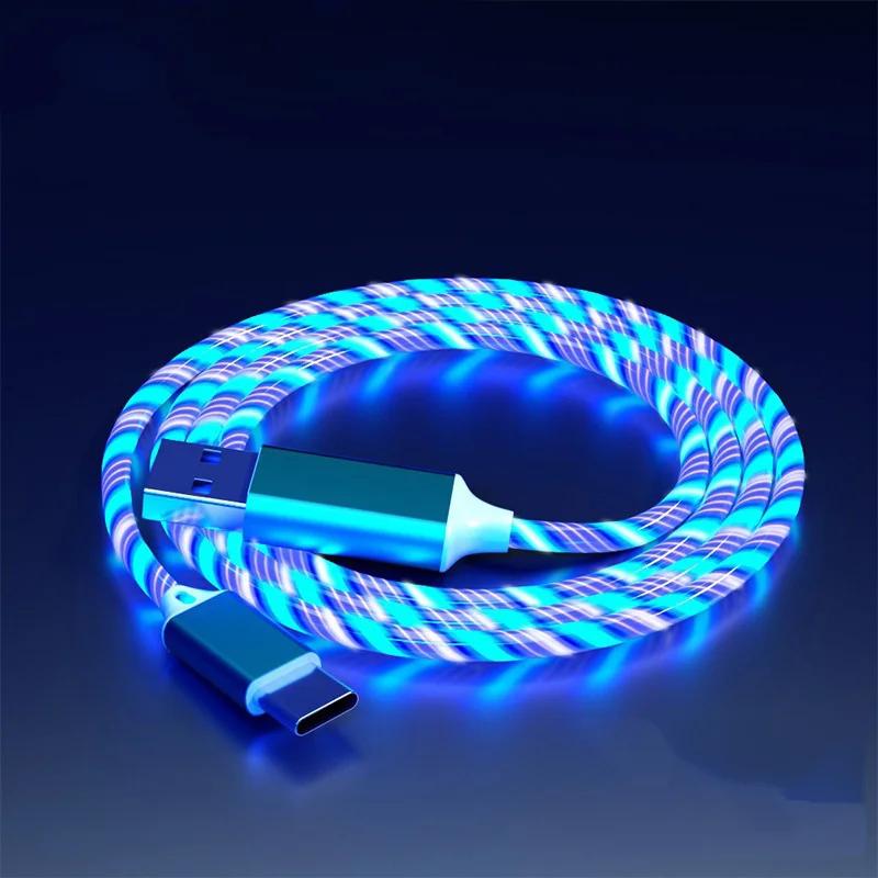 Светодиодный USB-кабель типа C для Samsung Xiaomi OPPO IPhone, быстрое зарядное устройство, кабель для передачи данных, светодиодный кабель со светодиодной подсветкой