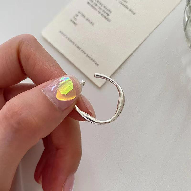 Shunyuan S925 Sterling Silver Möbius Women's Open Index Ring - Minimalist, Irregular Plain Band