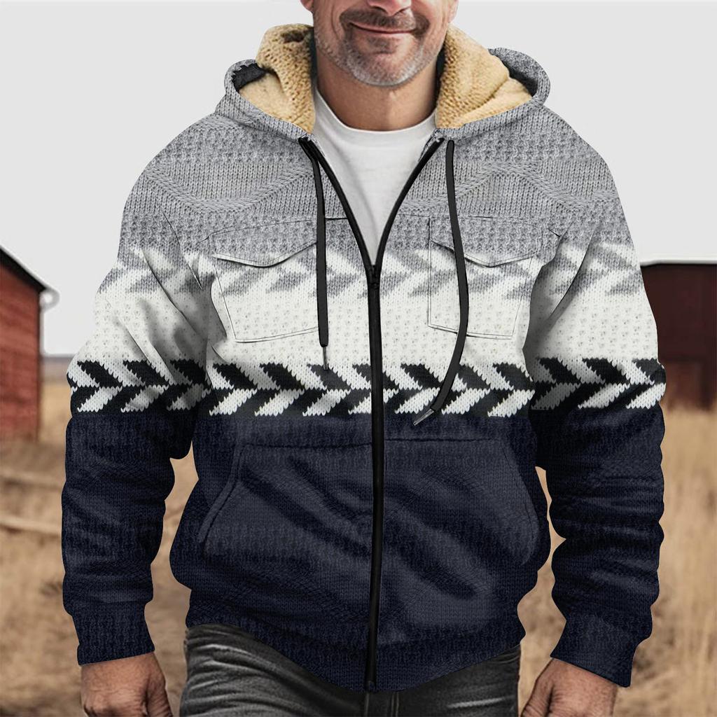 Мужская зимняя флисовая толстовка с капюшоном на молнии с накладным карманом, повседневная куртка