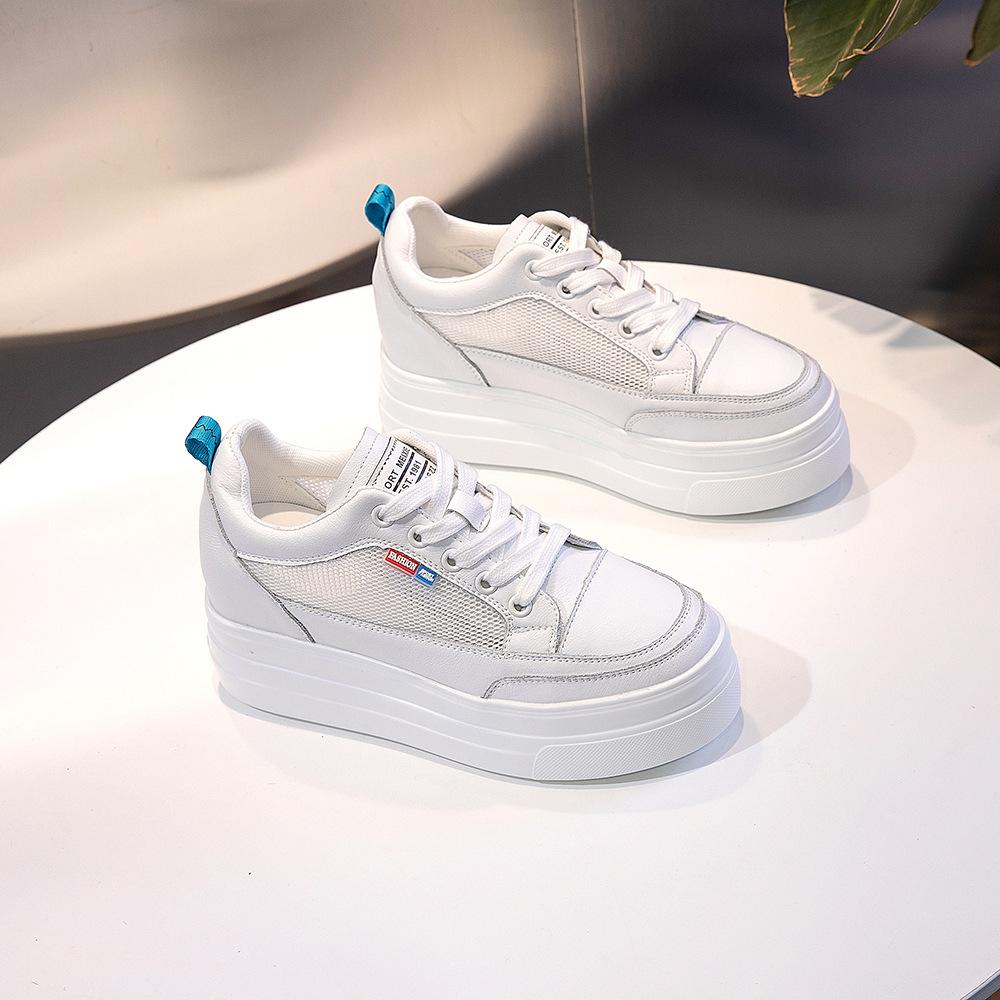 Маленькие белые туфли женские из коровьей кожи каблук 8 см летние новые сетчатые туфли с одинарной подкладкой удобные туфли с толстой подошвой