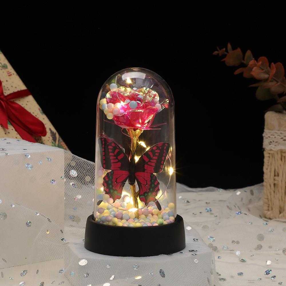 Eternal flower glass cover gold foil flower colorful led light romantic valentine's day christmas creative gift ornament