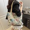 Popular Large-capacity Ethnic Style Niche Shoulder Bag Women's 2025 New Ins Canvas Bag Class Portable Commuter Bag