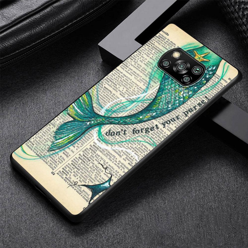 Mermaid Cool Case for Xiaomi Poco X3 NFC X5 F4 F3 M4 Pro X4 GT M5s M5 Pocophone F1 M3 Black TPU Phone Cover Shell