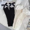 Women Autumn Ruffled Lace Bowknot Leg Warmers Japanese Lolita Twist Cable Knitted Foot Covers Student Stretch Calf Socks