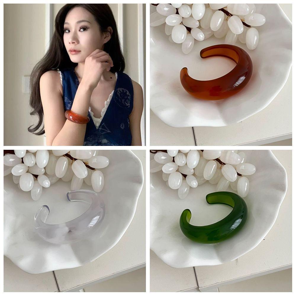 Зеленый широкий браслет-манжета, прозрачное ретро-кольцо для руки, милый акриловый открытый браслет для женщин