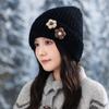 Зимняя уличная утолщенная теплая шерстяная шапка женская теплая шапка с защитой ушей шапка с цветком