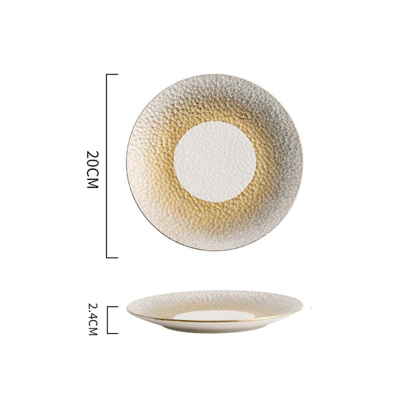 Hammer Texture Ceramic Golden Shallow Plate Steak Plate Dessert Dish Salad Plate Service Plates Restaurant Creative Tableware