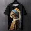 Fun Cat Pattern Printed T-shirt Summer Casual Loose Round Neck Short Sleeved Men's T-shirts