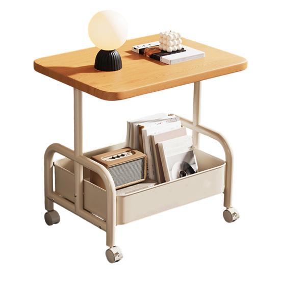 Перекатной двухъярусный приставной столик с полкой для хранения, для гостиной, спальни, дивана, кровати, кофейный столик для чая, тележка-столик с запираемыми колесами