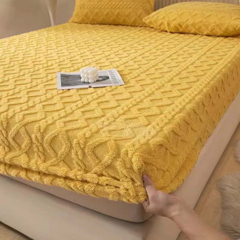Winter Thickened Coral Velvet Bedsheet 3D Embossed Mattress Cover Keep Warm Soft Milk Velvet Bedsheet Bed Protector Cover Skin Friendly Bed Cove