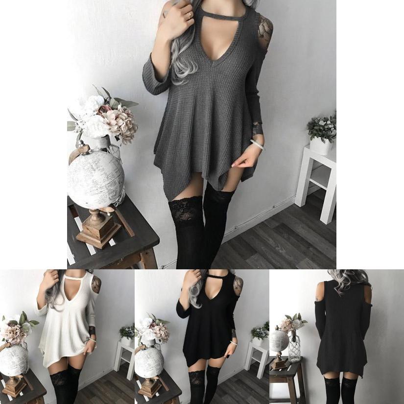 Элегантное летнее женское повседневное однотонное платье с открытыми плечами и нерегулярным глубоким V-образным вырезом в нескольких цветах