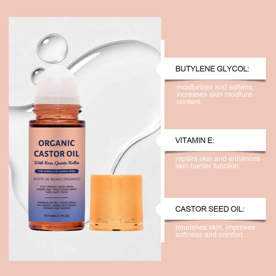 1/2/3 шт. 50 мл Органическое касторовое масло с роликом из розового кварца Дорожное питательное увлажняющее 1,7 жидких унции Чистое Extra Virgin Роликовое касторовое масло
