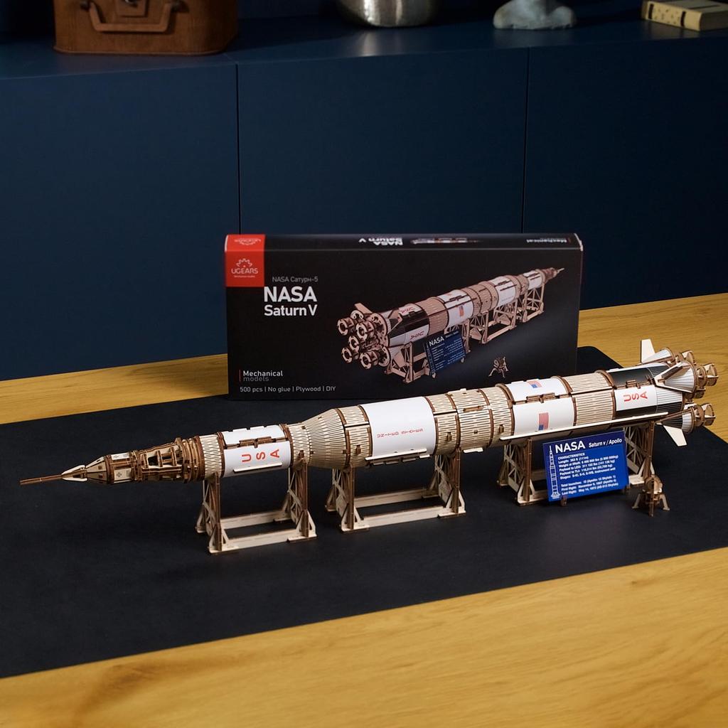 Ugears NASA Saturn V 70257 Wooden Puzzle, No Glue or Tools Required, 3D Puzzle for Adults