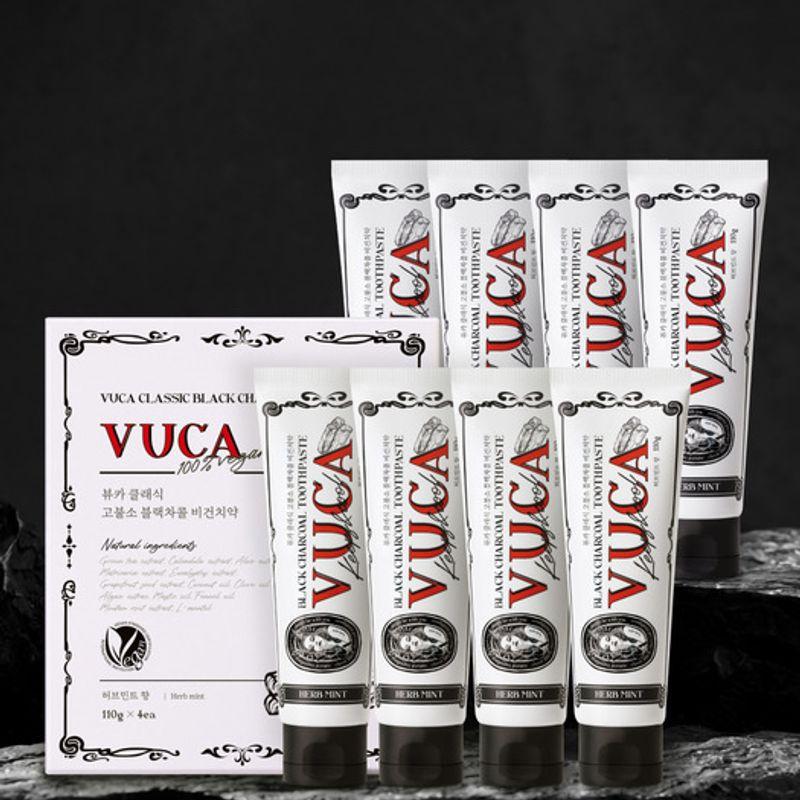 VUCA Классическая Черный Уголь Зубная паста для ухода за полостью рта с высоким содержанием фтора Вкус Травяная Мята 110 г Упаковка 8 шт.