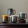 Glass Teacup 450ml with Tea Leakage Tea Cup Mat, Heat Resistant Glass Separate Tea Brewing Anti Scalding Wooden Handle