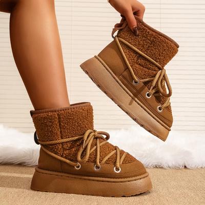 Женские зимние ботинки - Осень/Зима 2025 Новый стиль на флисовой подкладке Очень толстые теплые сноубутсы Универсальные для всех нарядов