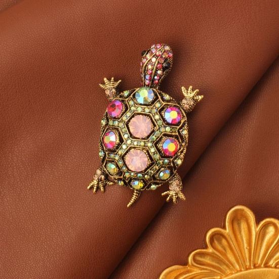 Tortoise Brooch Rhinestone Faux Crystal Colorful Turtle Pin Brooch Lapel Pins Vintage