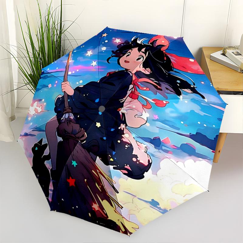1pc Starry Night Witch Broomstick Umbrella Automatic Opening/Closing, Foldable Design, Outdoor Use, Festival Gift for Fans, Travelers, Everyday U