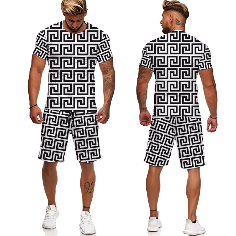 Summer Men's Fashionable Round Neck Streetwear Tracksuit - 3D Print Short Sleeve T-shirt And Shorts Set