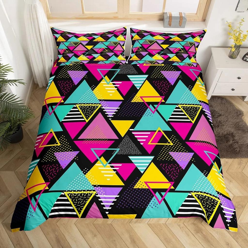 Retro Memphis Style Duvet Cover Set Galaxy Fashion Style Geometric Shapes Bedding Set Full,Hipster Old Fashioned Comforter Cover