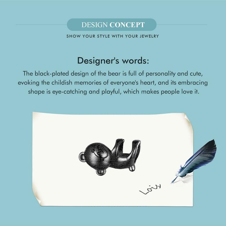 WOSTU 925 Sterling Silver Cute Black Baby Bear Charms Beads Fit Original Bracelet DIY Jewelry