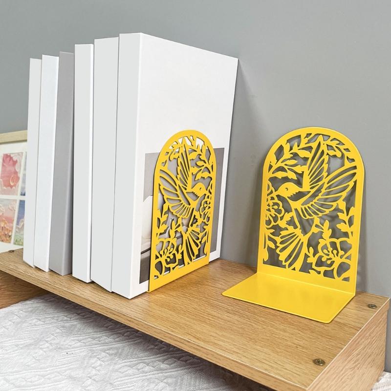 2 шт. Металлические подставки для книг с вырезанным узором в виде птицы и цветка, Сверхпрочные, Декоративные стопоры для книг для полок