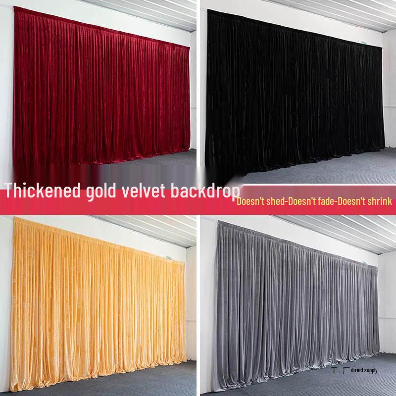 Red and Gold Velvet Wedding Stage Curtains with Black Light-Blocking Velvet for Photography