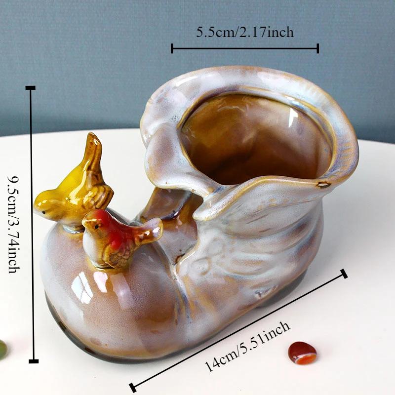 Керамическое рукоделие Маленькие сапожки Форма обуви Цветочный горшок Ваза для цветов Контейнер для ручек Настольное хранение Горшок для посадки суккулентов Домашний декор
