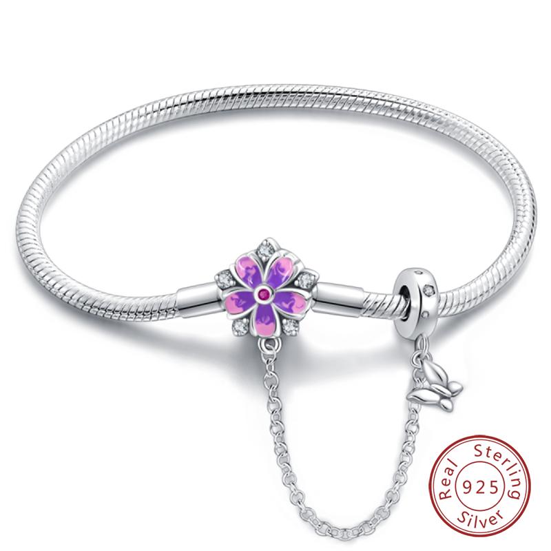 Браслеты из серебра 925 пробы 'Навсегда Любовь' Персиковое Сердце, Звезда, Луна, Самолет, Земля для Женщин, Подходят для DIY Шармов, Вечерние Украшения