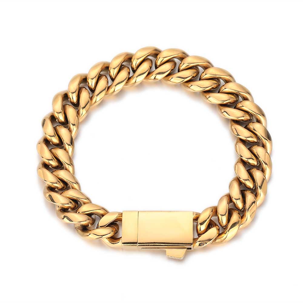 Wholesale Jewelry 6/8/10/12mm Width Cuban Bracelet Stainless Steel Miami Cuban Link Chain Bracelet with Laser 18k Logo