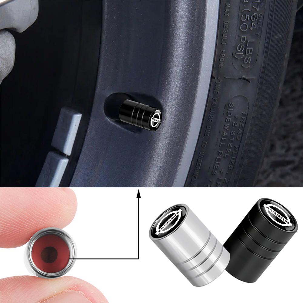 ATY1 4pcs Car Badge Wheel Aluminum Tire Valve Stem Caps Center Cover For Nissan X-trail Qashqai j10 j11 Note Juke Sentra Patrol Nismo