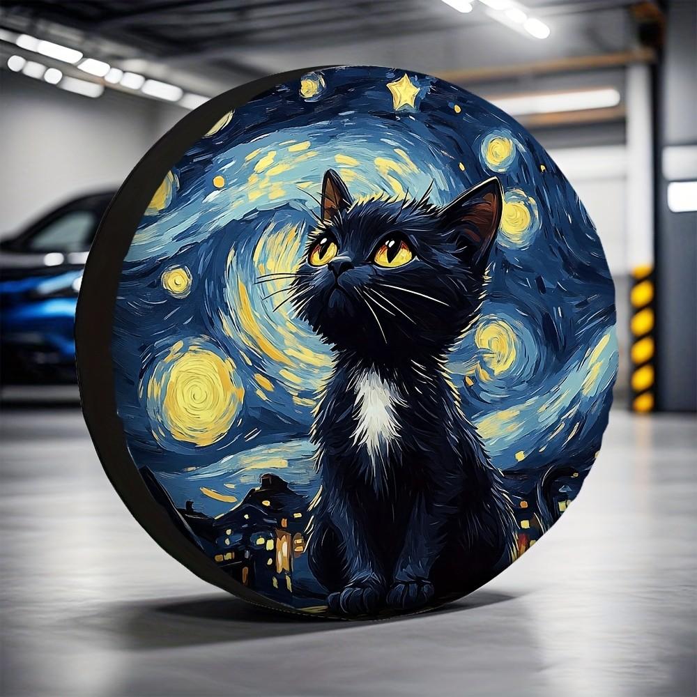 Van Gogh Starry Sky Black Cat Classic Art Spare Tire Cover