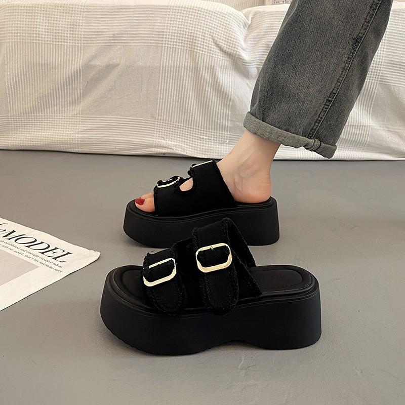 Fashion Cowboy Platform Sandals Women Summer Fashion 2025 Slingback Mid Heels Casual Beach Slippers Open Toe Flip Flops