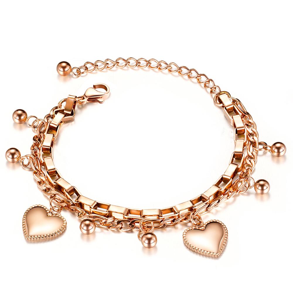 New Stainless Steel Girls Bracelets Women Gift Multi-layer Stylish Heart Charm Bracelet Adjustable Best Selling