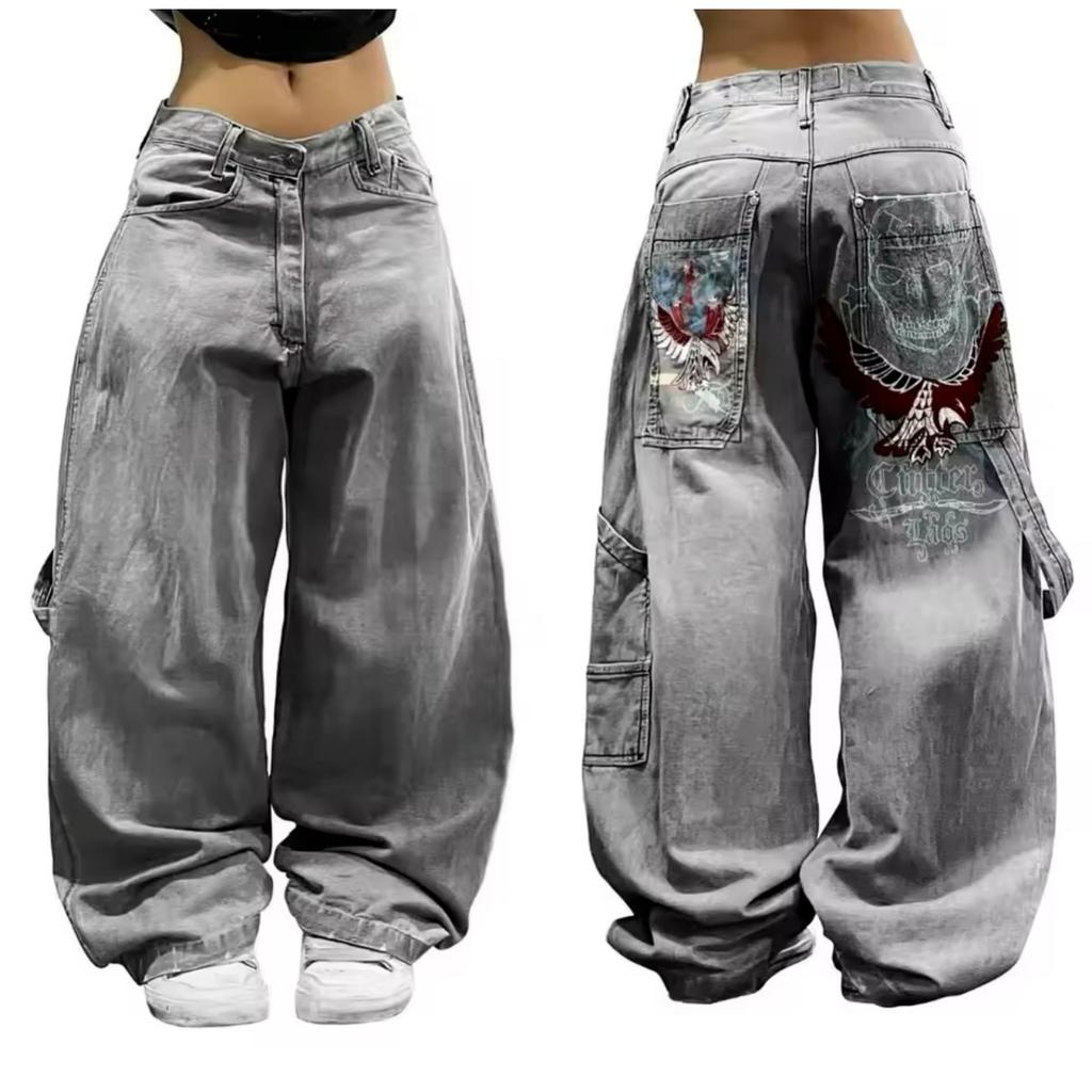 High Waist Loose Casual Retro Joker Y2K Blue Leopard Print Straight Pants Street American Wide Leg Pants