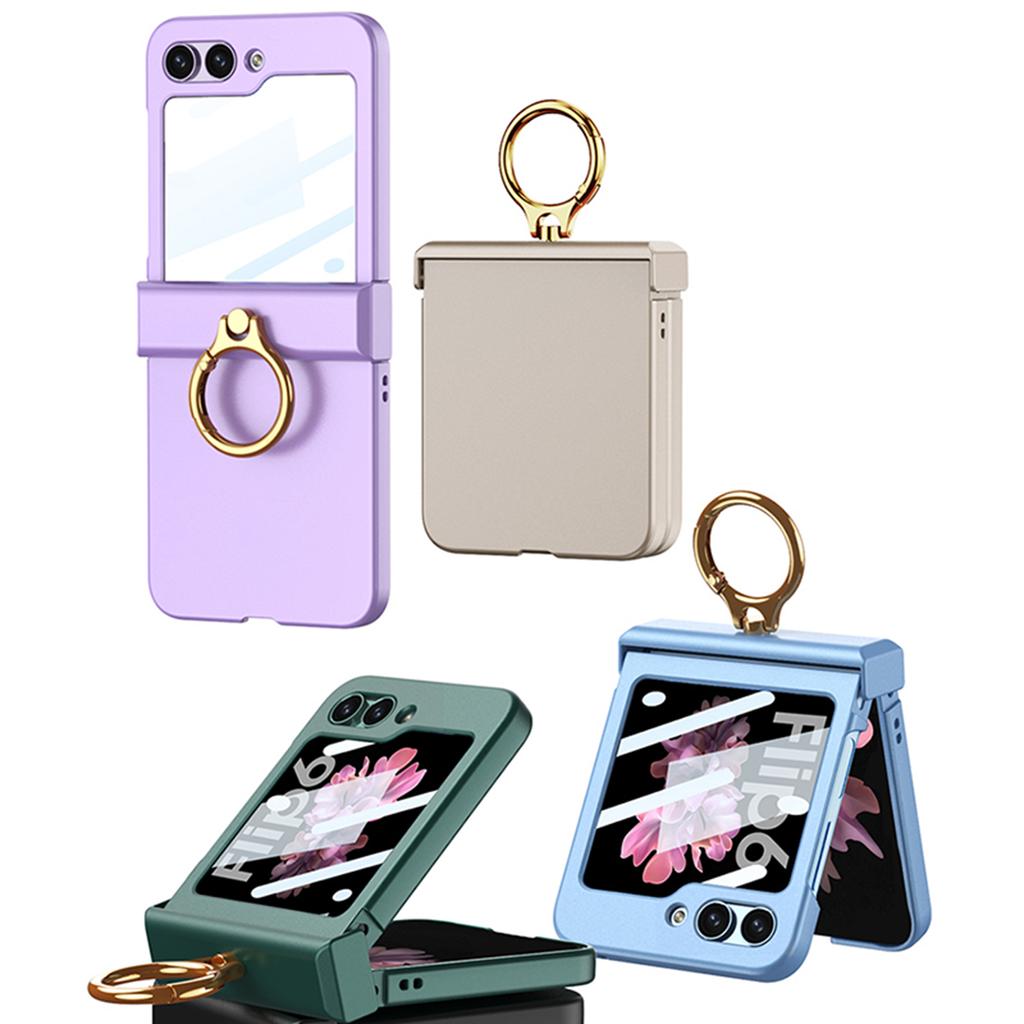 Ультратонкий жесткий защитный чехол для телефона на петлях из ПК для Samsung Galaxy Z Flip 6 5 4 3, чехол с кольцевым держателем, маленькая защитная пленка для экрана