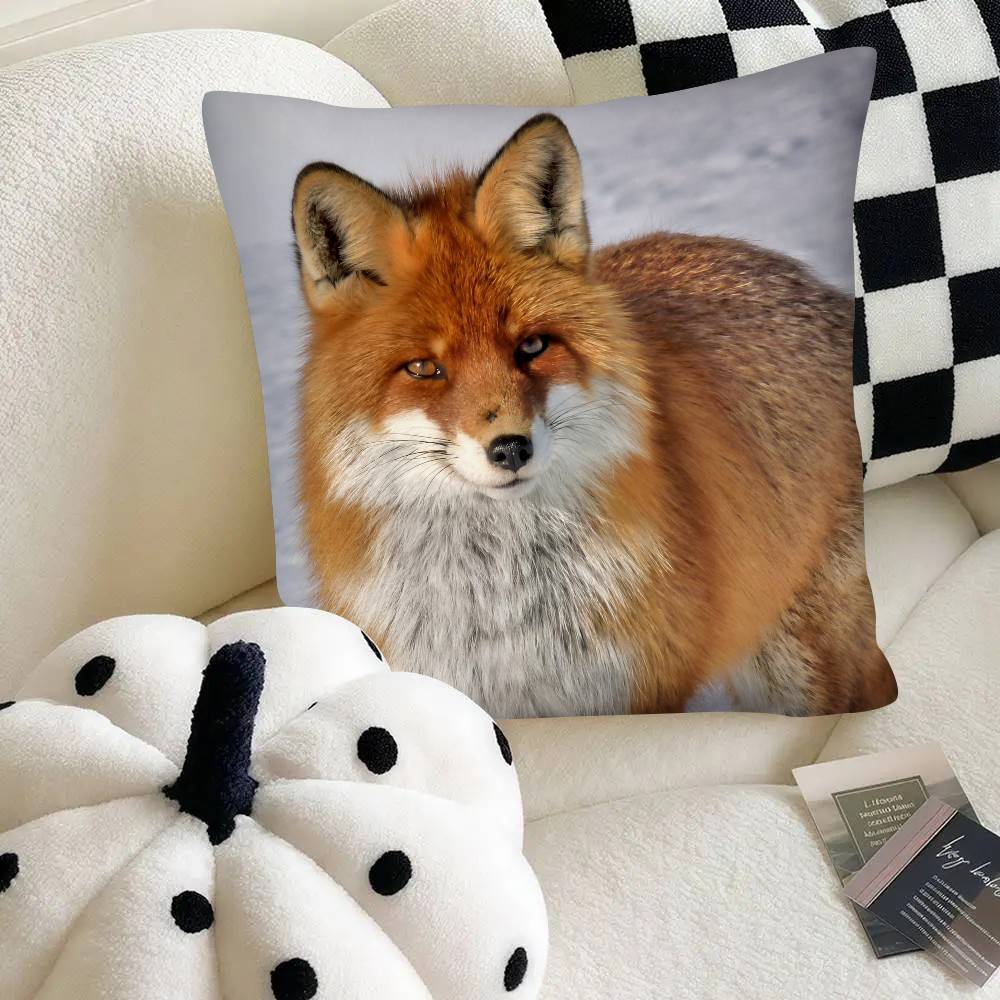 Cute Wild Fox Pillow Case Fashion Square Pillowcase Bedroom Sofa Room Ins Decoration Leisure